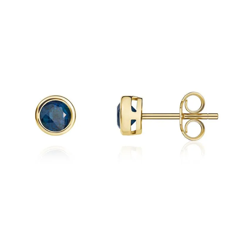 9ct Yellow Gold Sapphire 4mm Round Rub Over Set Stud Earrings sold by Jura Watches product image thumbnail 2
