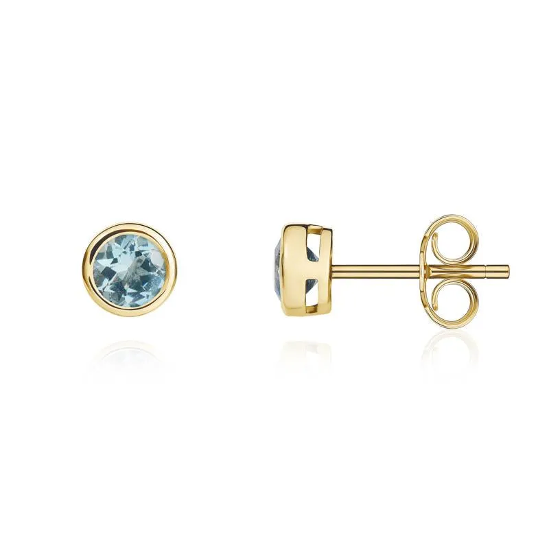 9ct Yellow Gold Aquamarine 4mm Round Rub Over Set Stud Earrings sold by Jura Watches product image thumbnail 2