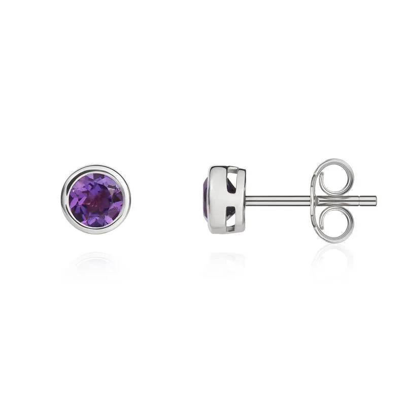 9ct White Gold Amethyst 4mm Round Rub Over Set Stud Earrings sold by Jura Watches product image thumbnail 2