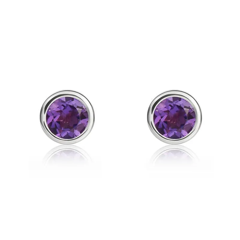 9ct White Gold Amethyst 4mm Round Rub Over Set Stud Earrings sold by Jura Watches