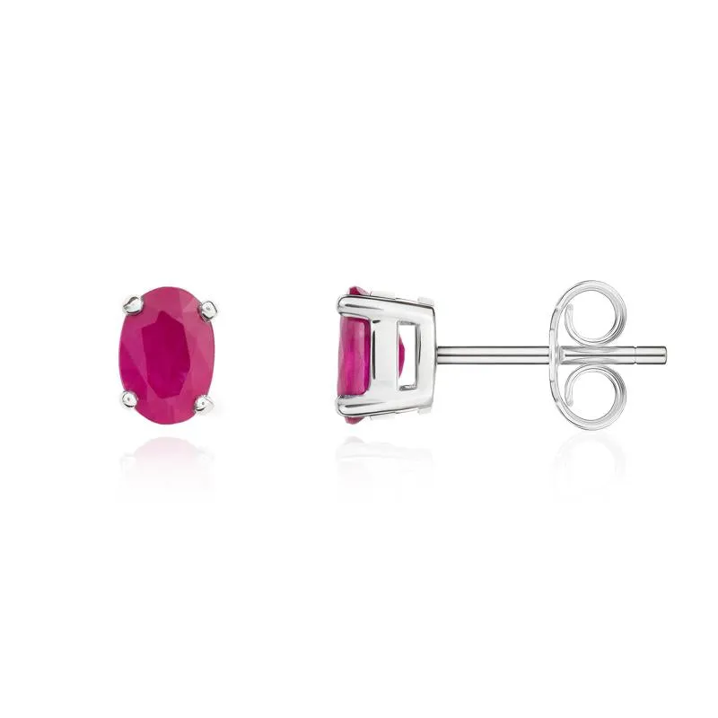 9ct White Gold Ruby 6x4mm Oval Claw Set Stud Earrings sold by Jura Watches product image thumbnail 2