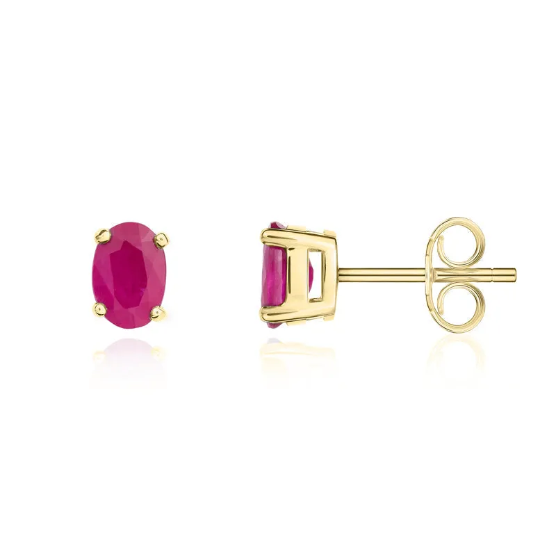 9ct Yellow Gold Ruby 6x4mm Oval Claw Set Stud Earrings sold by Jura Watches product image thumbnail 2