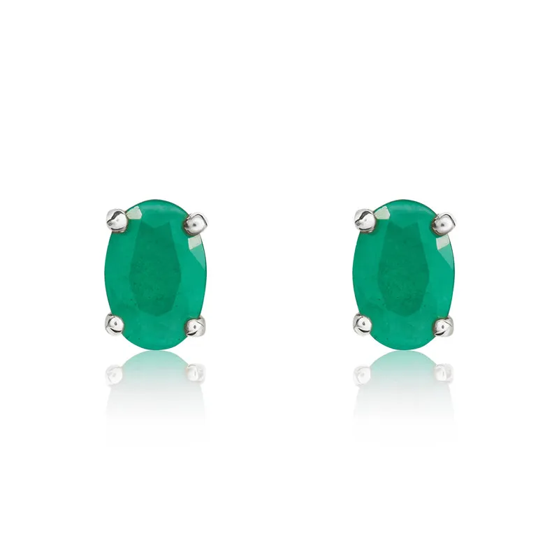 9ct White Gold Emerald 6x4mm Oval Claw Set Stud Earrings sold by Jura Watches