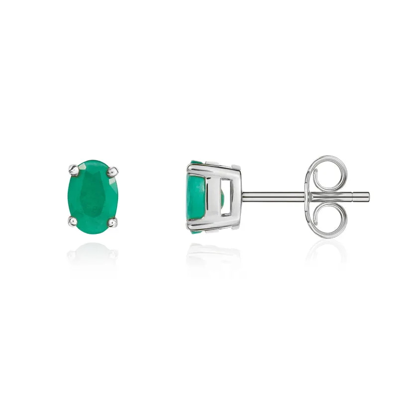 9ct White Gold Emerald 6x4mm Oval Claw Set Stud Earrings sold by Jura Watches product image thumbnail 2