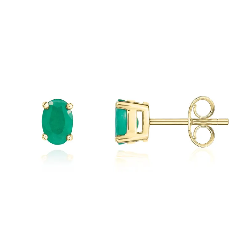 9ct Yellow Gold Emerald 6x4mm Oval Claw Set Stud Earrings sold by Jura Watches product image thumbnail 2