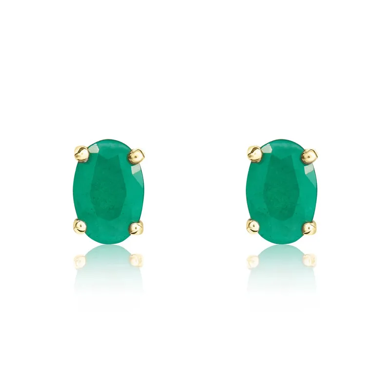 9ct Yellow Gold Emerald 6x4mm Oval Claw Set Stud Earrings sold by Jura Watches