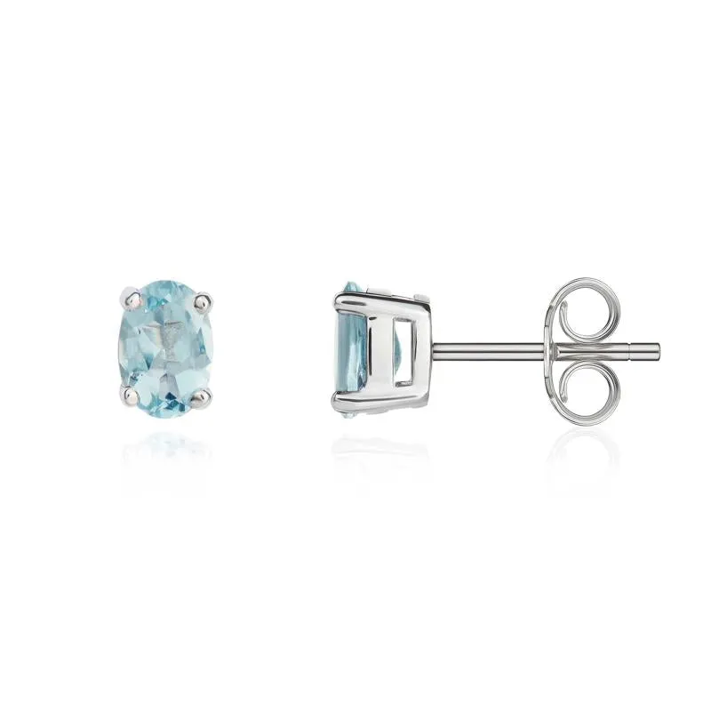 9ct White Gold Aquamarine 6x4mm Oval Claw Set Stud Earrings sold by Jura Watches product image thumbnail 2