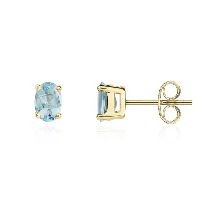 9ct Yellow Gold Aquamarine 6x4mm Oval Claw Set Stud Earrings sold by Jura Watches product image thumbnail 2