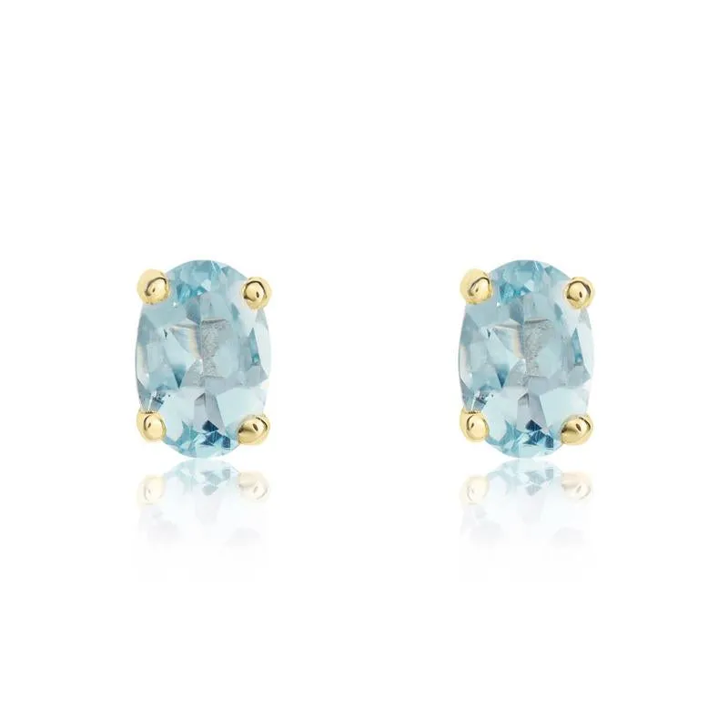 9ct Yellow Gold Aquamarine 6x4mm Oval Claw Set Stud Earrings sold by Jura Watches