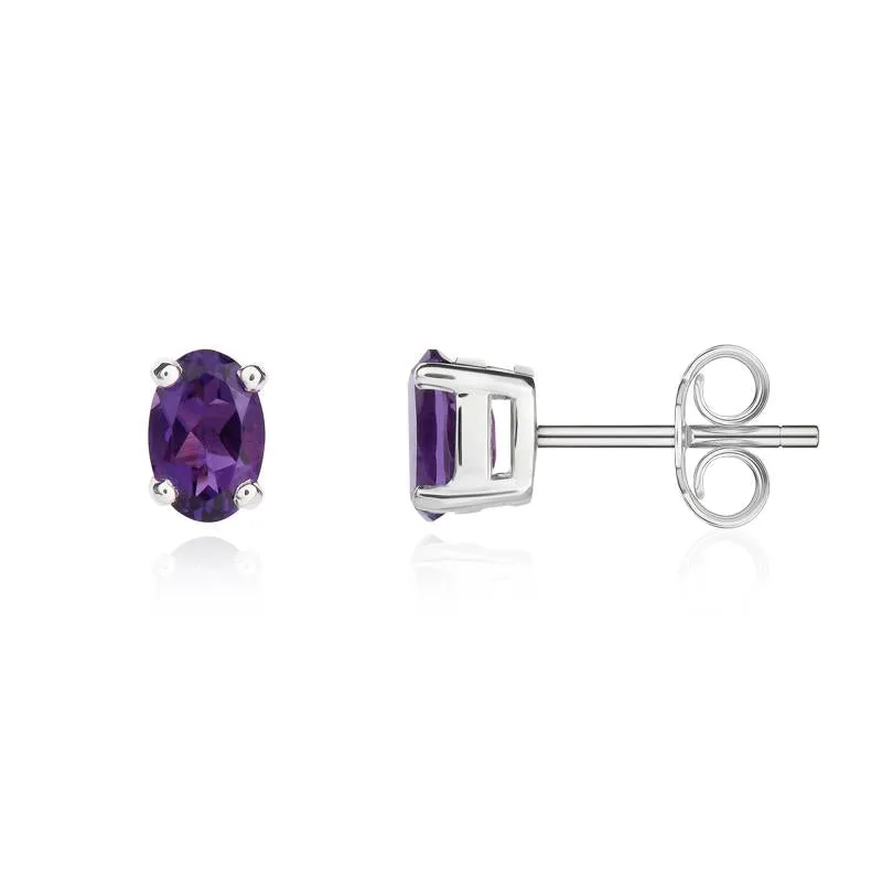 9ct White Gold Amethyst 6x4mm Oval Claw Set Stud Earrings sold by Jura Watches product image thumbnail 2