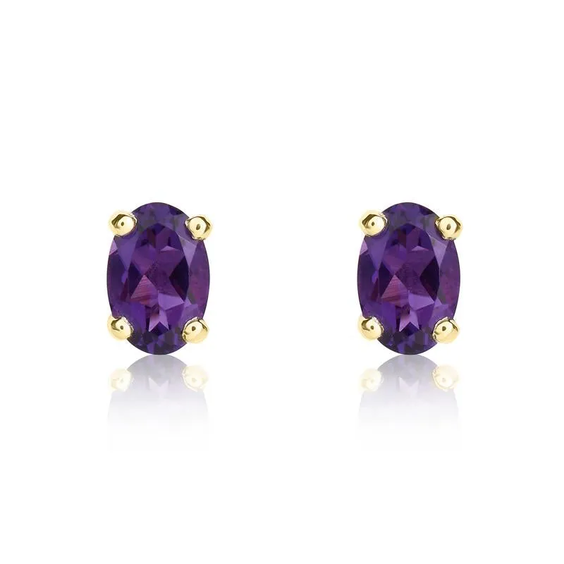 9ct Yellow Gold Amethyst 6x4mm Oval Claw Set Stud Earrings sold by Jura Watches