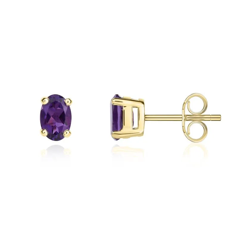 9ct Yellow Gold Amethyst 6x4mm Oval Claw Set Stud Earrings sold by Jura Watches product image thumbnail 2