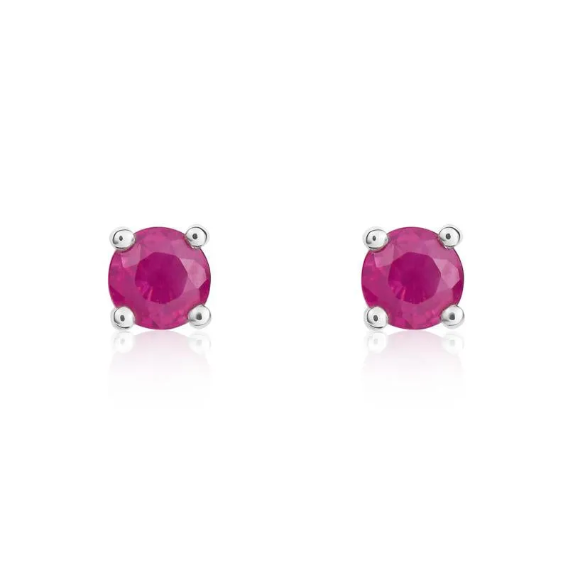 9ct White Gold Ruby 4mm Round Claw Set Stud Earrings sold by Jura Watches