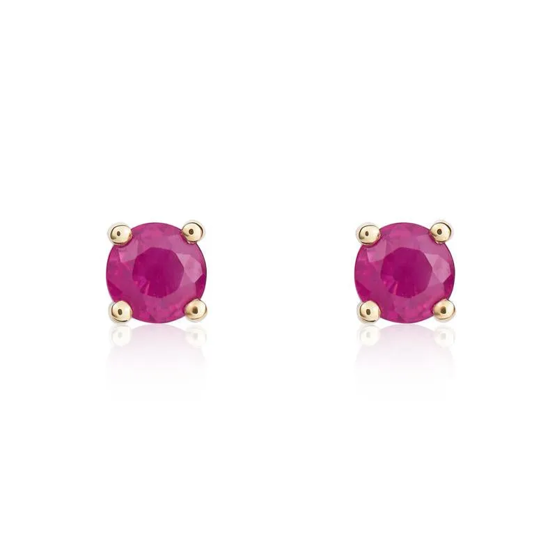 9ct Yellow Gold Ruby 4mm Round Claw Set Stud Earrings sold by Jura Watches