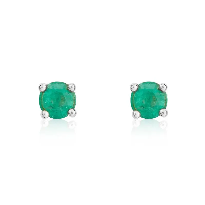 9ct White Gold Emerald 4mm Round Claw Set Stud Earrings sold by Jura Watches