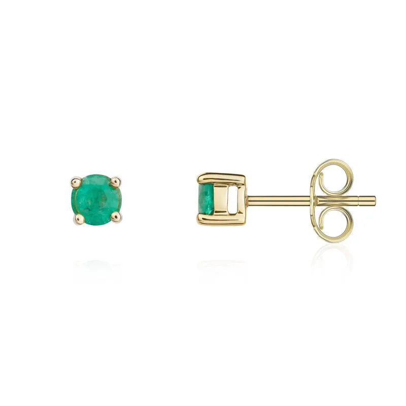 9ct Yellow Gold Emerald 4mm Round Claw Set Stud Earrings sold by Jura Watches product image thumbnail 2