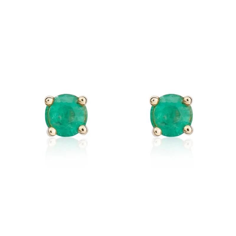9ct Yellow Gold Emerald 4mm Round Claw Set Stud Earrings sold by Jura Watches