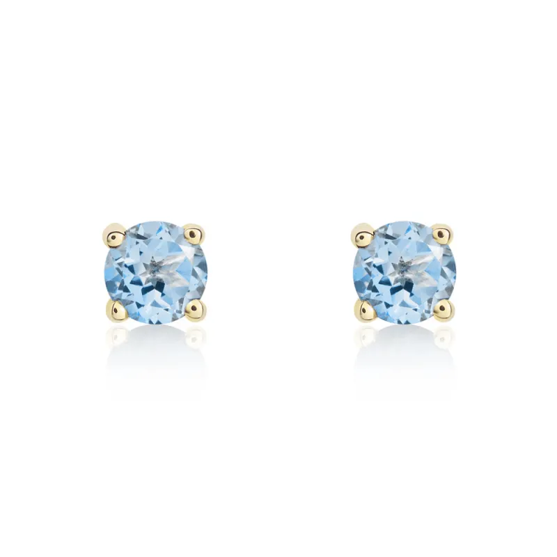 9ct Yellow Gold Aquamarine 4mm Round Claw Set Stud Earrings sold by Jura Watches