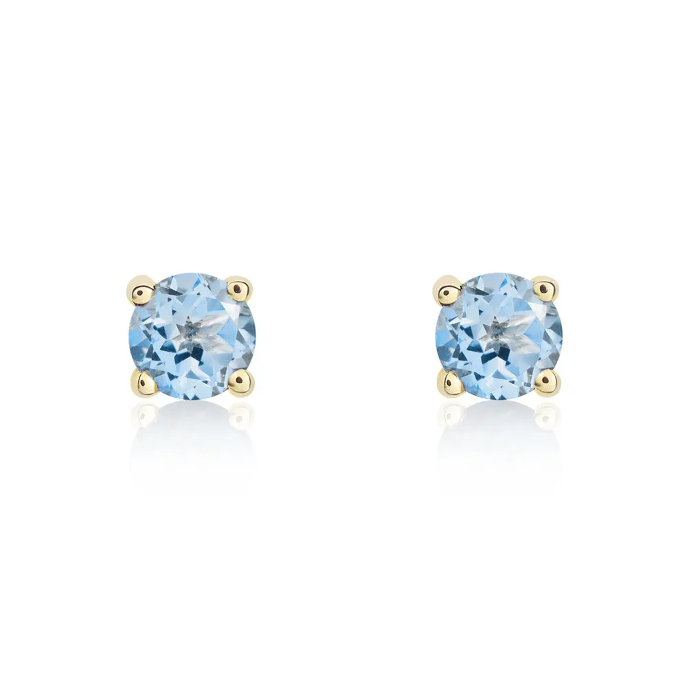 9ct Yellow Gold Aquamarine 4mm Round Claw Set Stud Earrings sold by Jura Watches