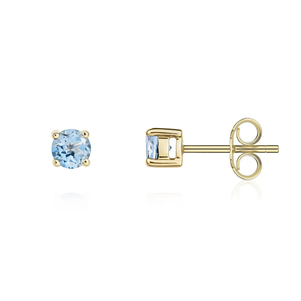 9ct Yellow Gold Aquamarine 4mm Round Claw Set Stud Earrings sold by Jura Watches product image thumbnail 2