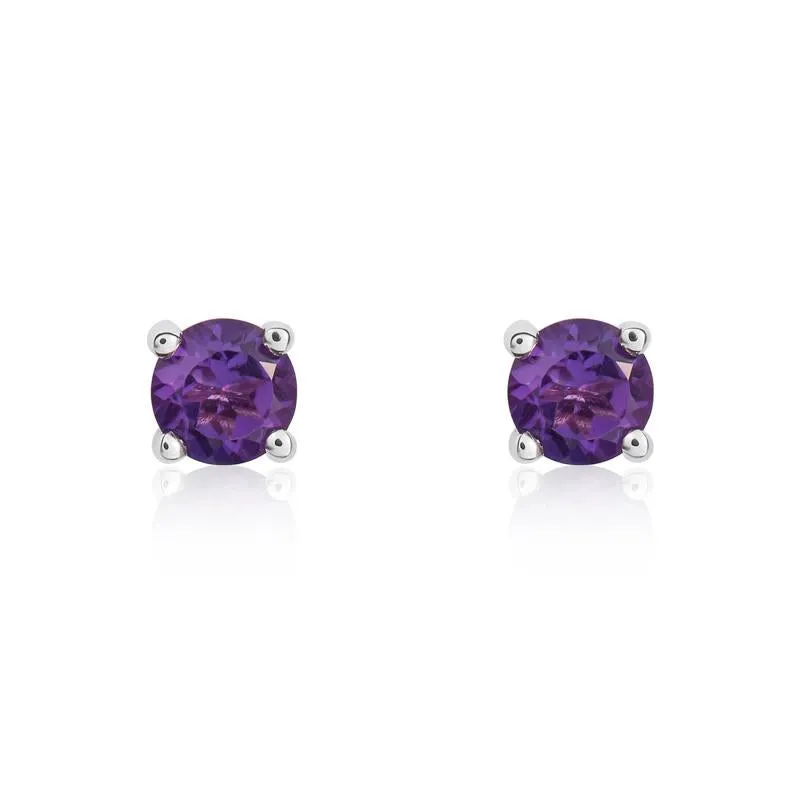 9ct White Gold Amethyst 4mm Round Claw Set Stud Earrings sold by Jura Watches
