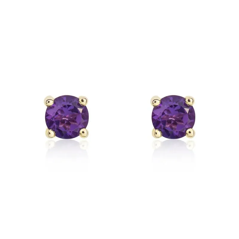 9ct Yellow Gold Amethyst 4mm Round Claw Set Stud Earrings sold by Jura Watches