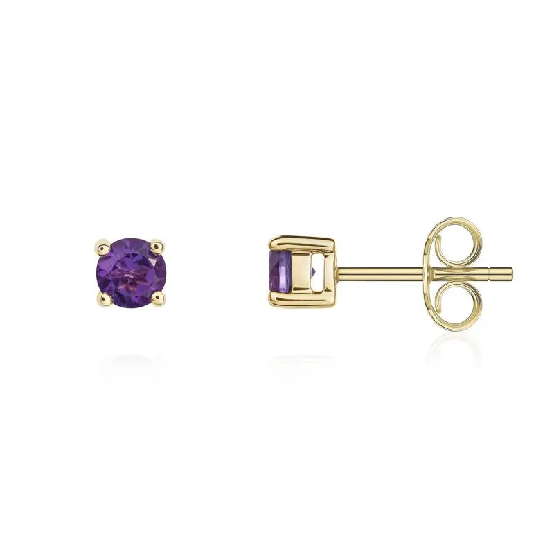 9ct Yellow Gold Amethyst 4mm Round Claw Set Stud Earrings sold by Jura Watches product image thumbnail 2