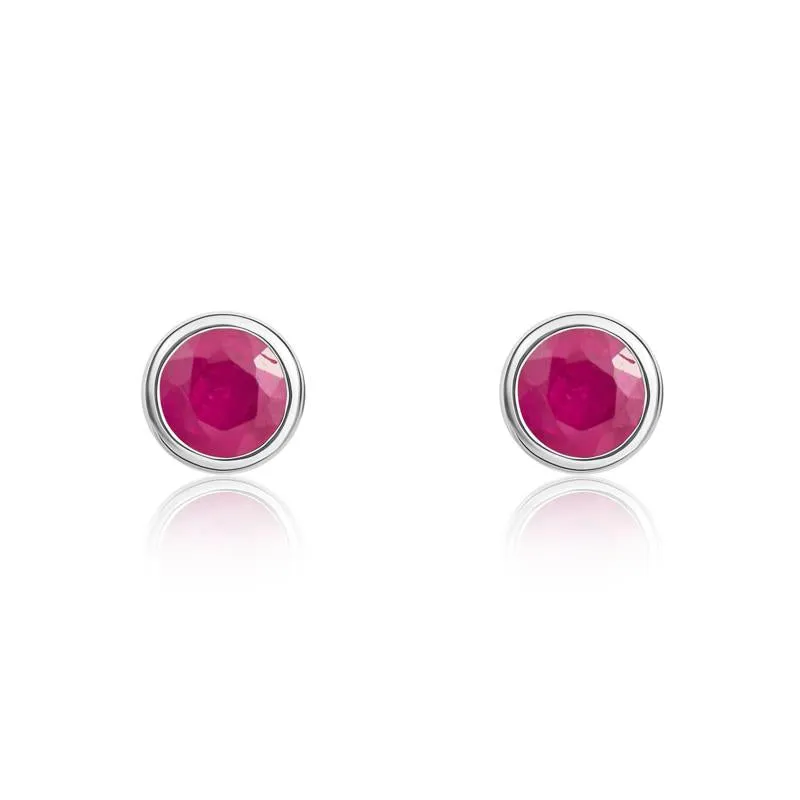 9ct White Gold Ruby 3mm Round Rub Over Set Stud Earrings sold by Jura Watches
