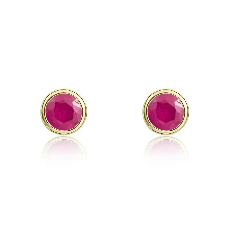 9ct Yellow Gold Ruby 3mm Round Rub Over Set Stud Earrings sold by Jura Watches
