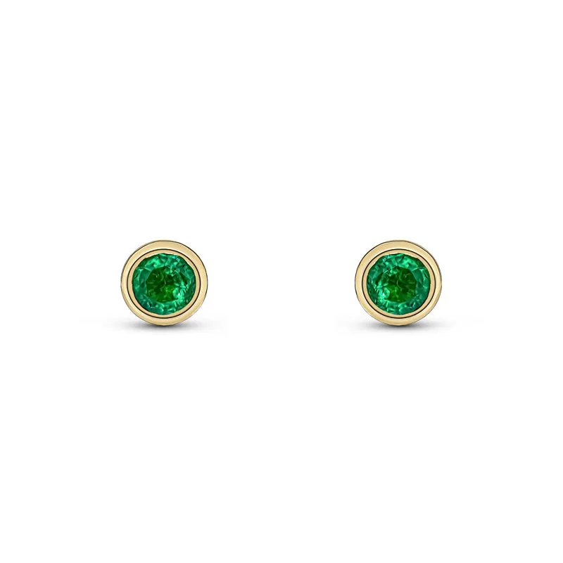 9ct Yellow Gold Emerald 3mm Round Rub Over Set Stud Earrings sold by Jura Watches