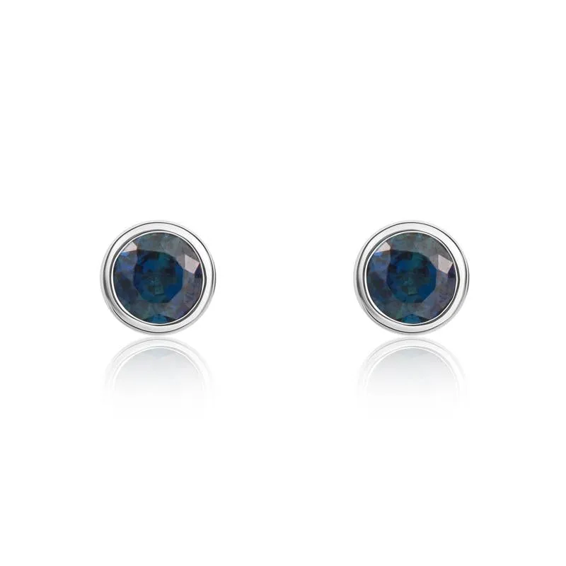 9ct White Gold Sapphire 3mm Round Rub Over Set Stud Earrings sold by Jura Watches