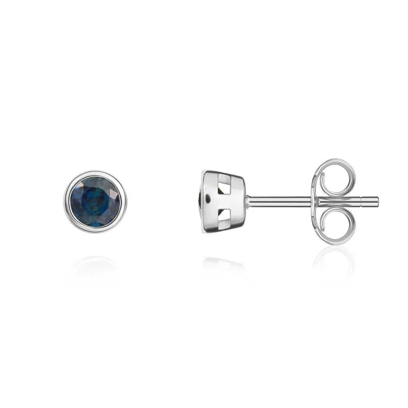 9ct White Gold Sapphire 3mm Round Rub Over Set Stud Earrings sold by Jura Watches product image thumbnail 2