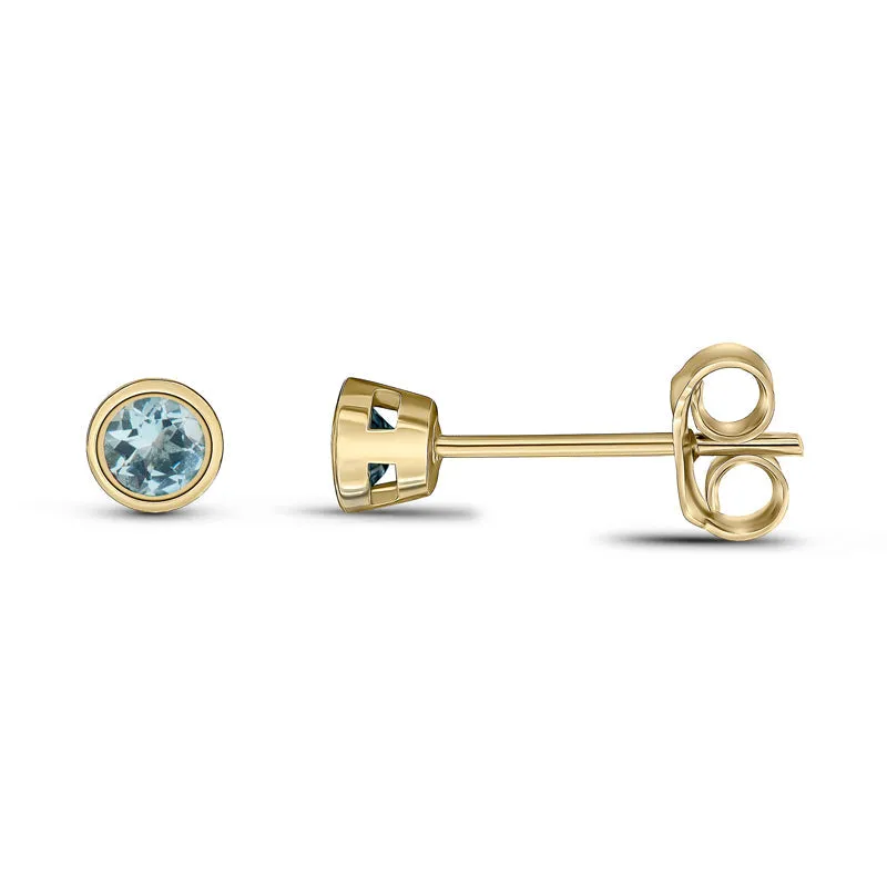 9ct Yellow Gold Aquamarine 3mm Round Rub Over Set Stud Earrings sold by Jura Watches product image thumbnail 2