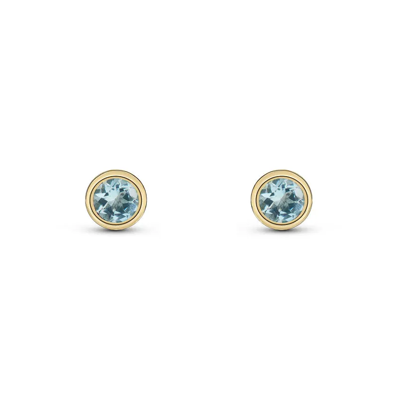 9ct Yellow Gold Aquamarine 3mm Round Rub Over Set Stud Earrings sold by Jura Watches