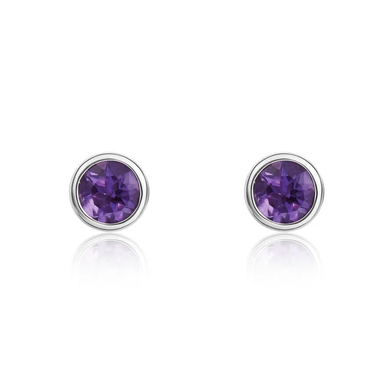 9ct White Gold Amethyst 3mm Round Rub Over Set Stud Earrings sold by Jura Watches