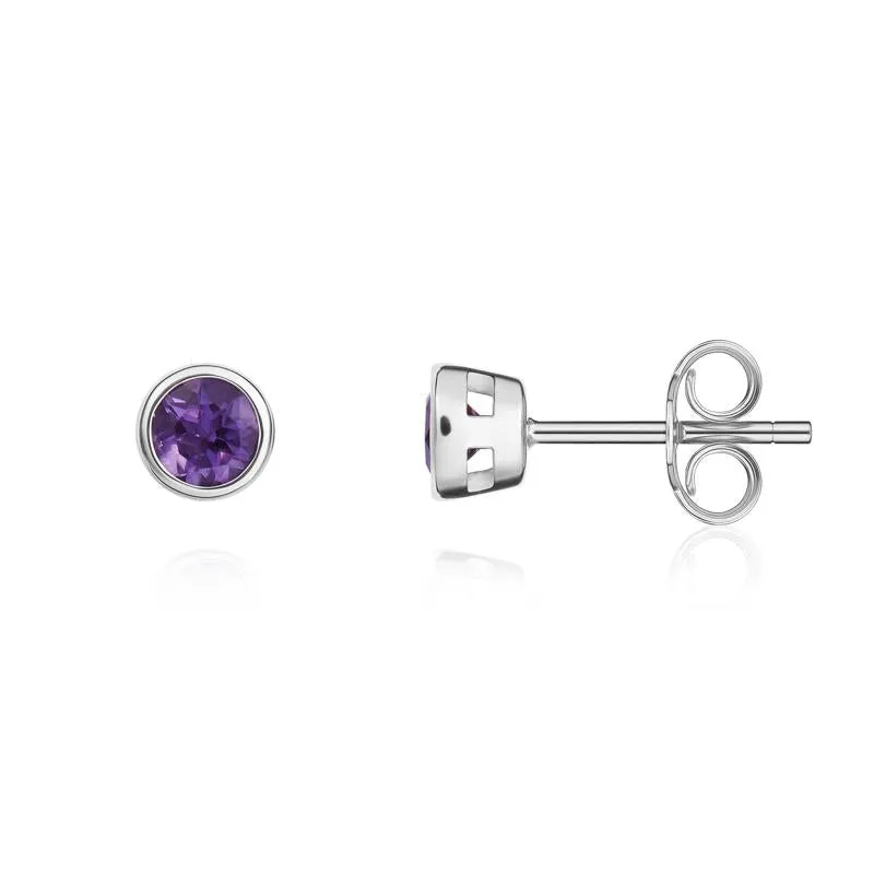9ct White Gold Amethyst 3mm Round Rub Over Set Stud Earrings sold by Jura Watches product image thumbnail 2