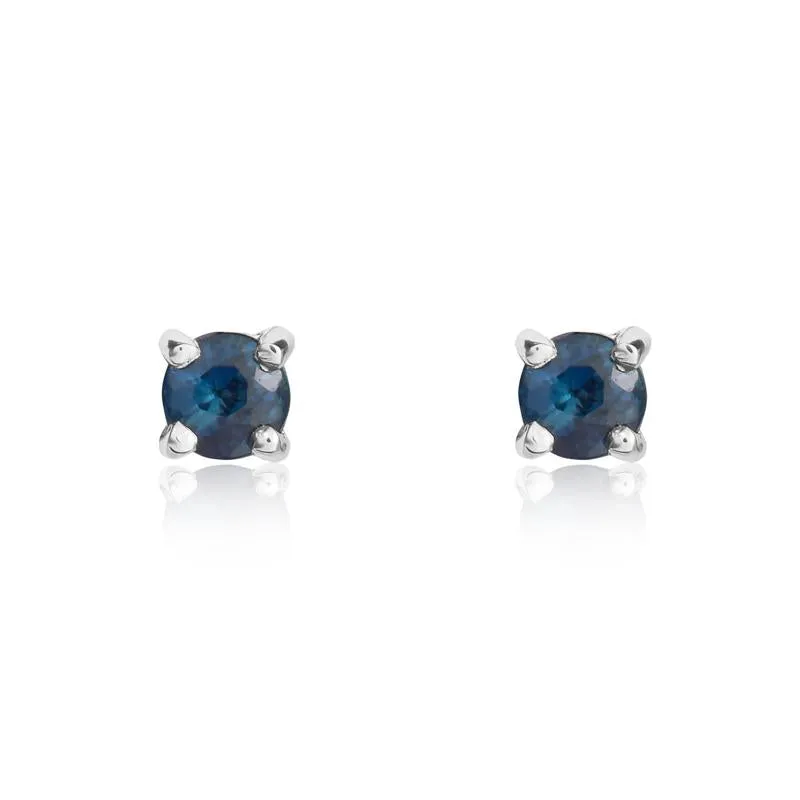 9ct White Gold Sapphire 3mm Round Claw Set Stud Earrings sold by Jura Watches
