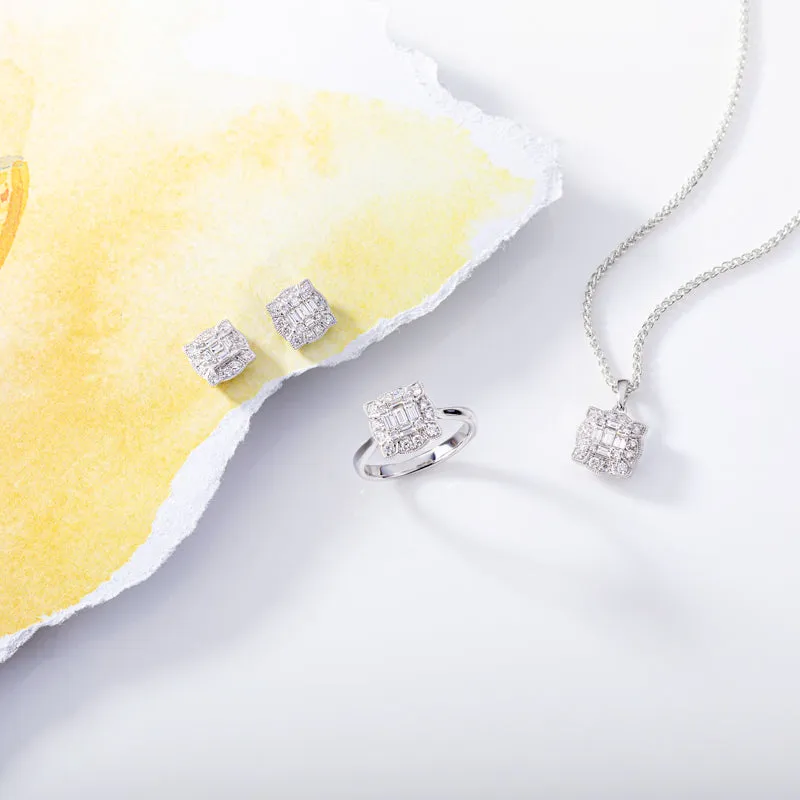 18ct White Gold Diamond Baguette Cut Cluster Pendant sold by Jura Watches product image thumbnail 3