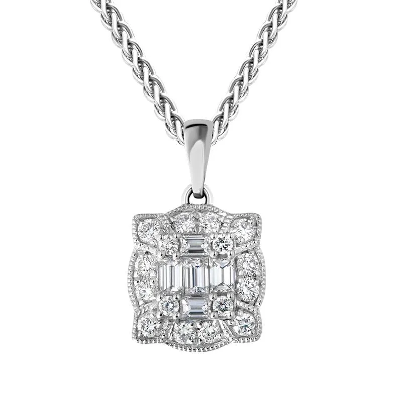 18ct White Gold Diamond Baguette Cut Cluster Pendant sold by Jura Watches