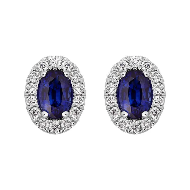 18ct White Gold Sapphire Diamond Cluster Oval Stud Earrings sold by Jura Watches