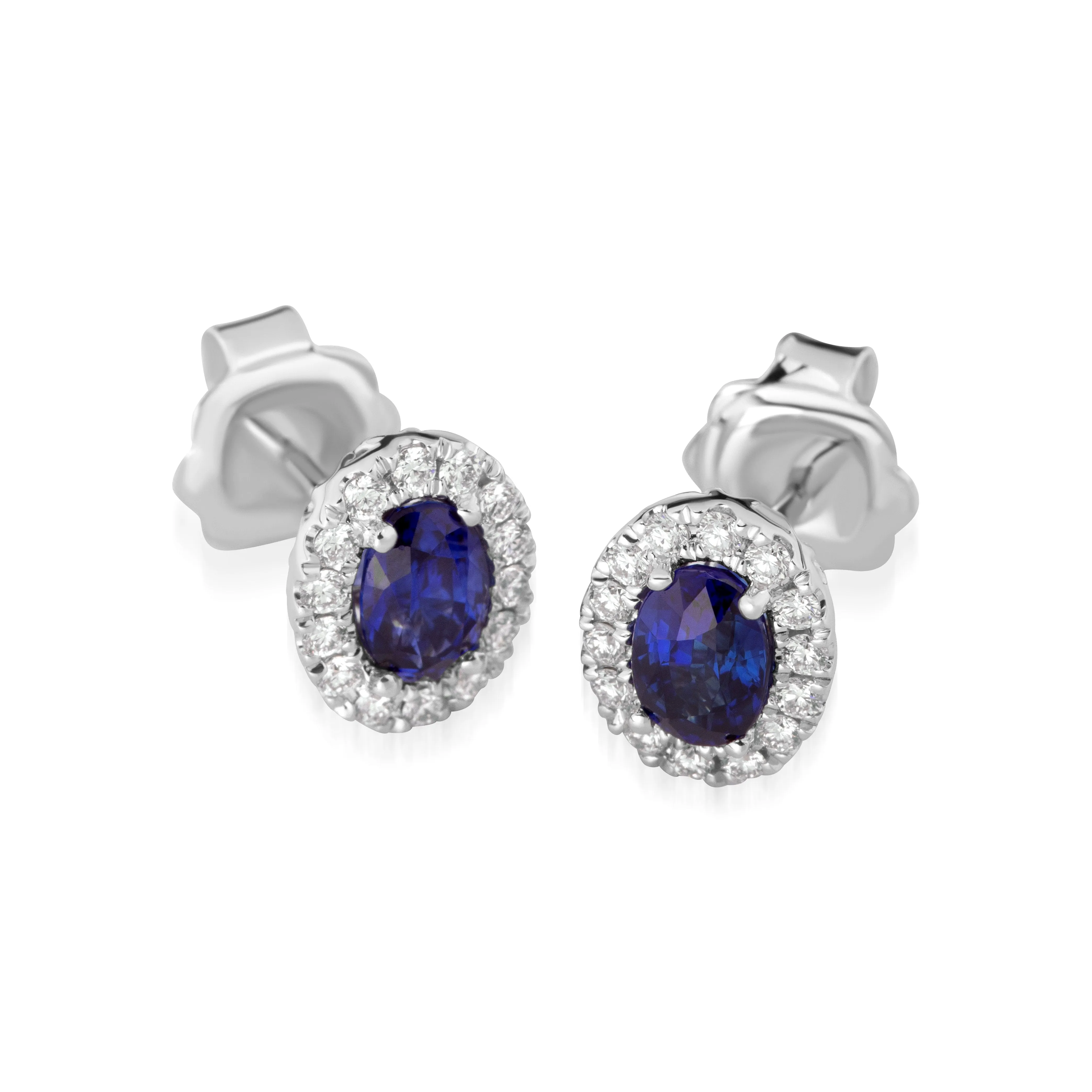 18ct White Gold Sapphire Diamond Cluster Oval Stud Earrings sold by Jura Watches product image thumbnail 2