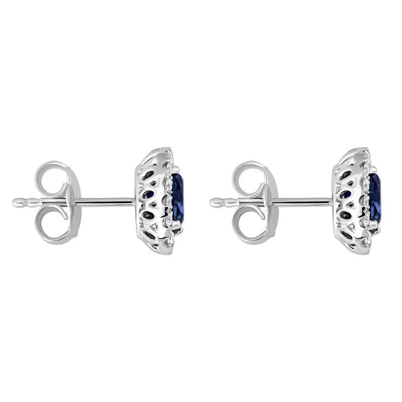 18ct White Gold Sapphire Diamond Cluster Oval Stud Earrings sold by Jura Watches product image thumbnail 3