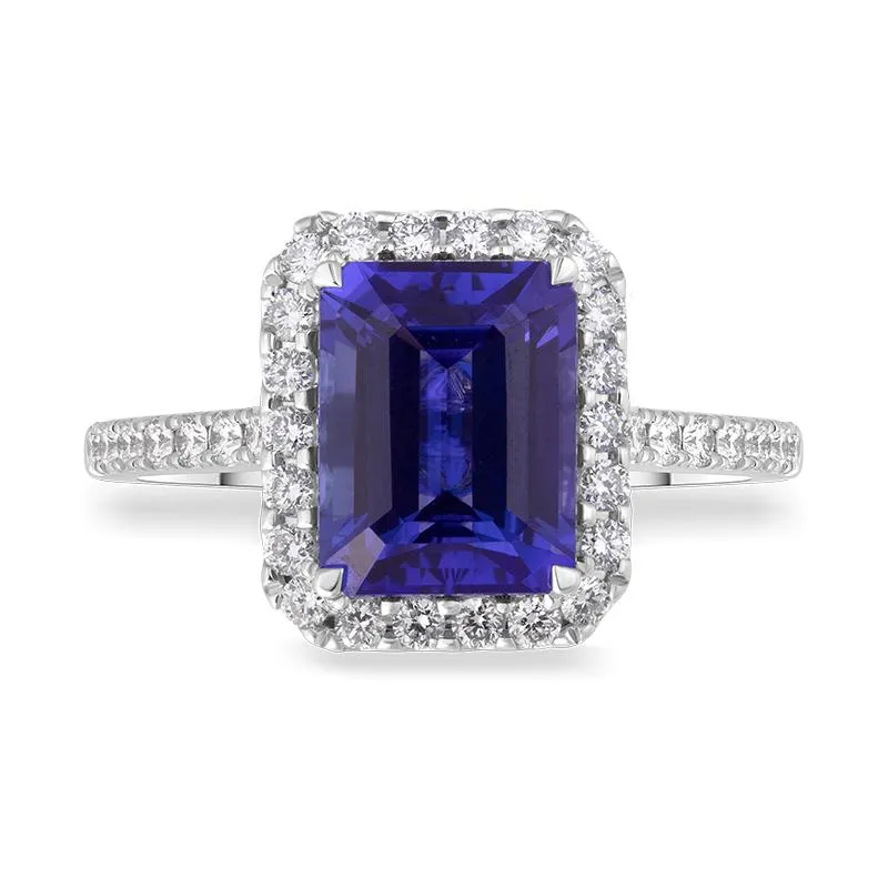 18ct White Gold Tanzanite Diamond Emerald Cut Cluster Ring sold by Jura Watches product image thumbnail 2