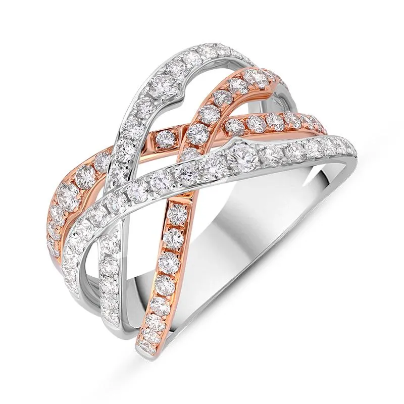 18ct Rose and White Gold Diamond Crossover Band Ring sold by Jura Watches