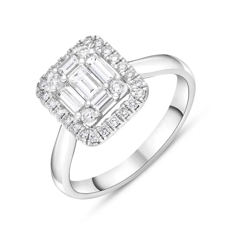 18ct White Gold Diamond Baguette Cut Vintage Style Cluster Ring sold by Jura Watches