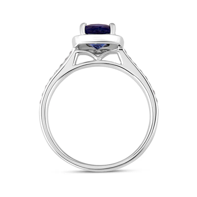 18ct White Gold Sapphire Diamond Vintage Style Cushion Cluster Ring sold by Jura Watches product image thumbnail 3