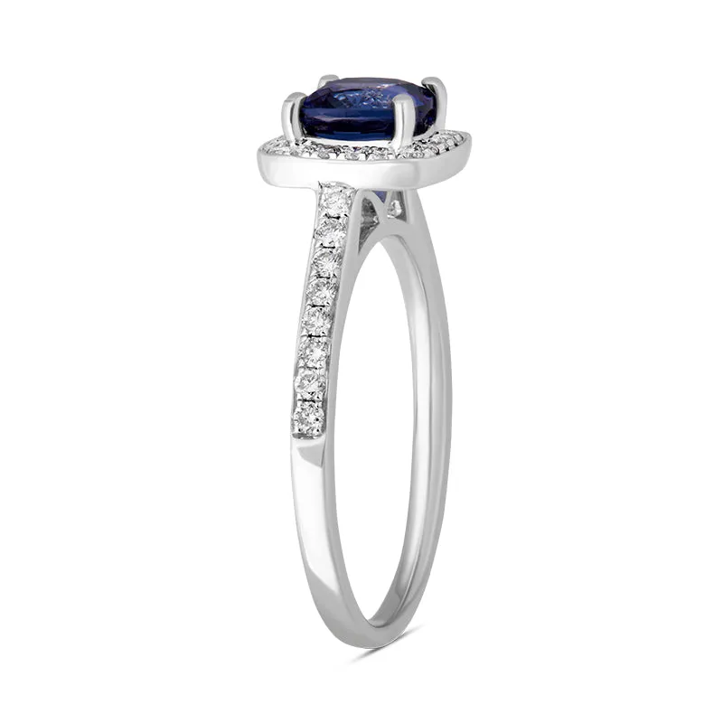 18ct White Gold Sapphire Diamond Vintage Style Cushion Cluster Ring sold by Jura Watches product image thumbnail 4