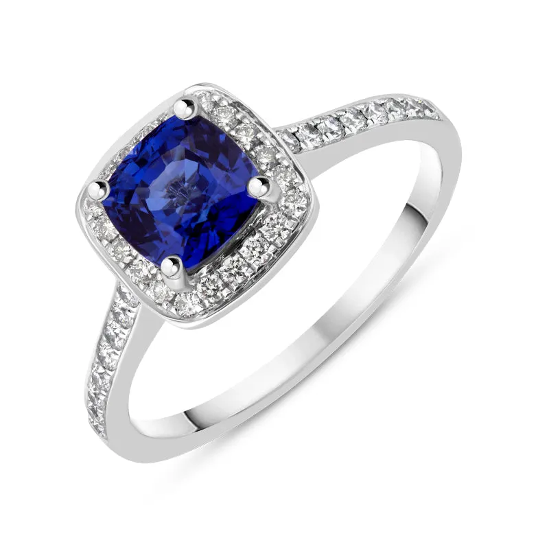 18ct White Gold Sapphire Diamond Vintage Style Cushion Cluster Ring made by Jura Watches