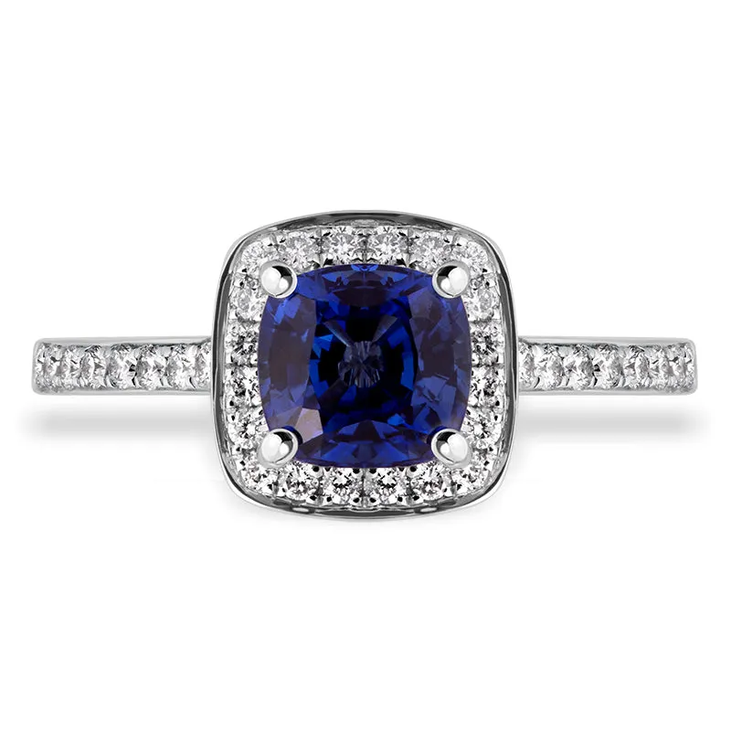 18ct White Gold Sapphire Diamond Vintage Style Cushion Cluster Ring sold by Jura Watches product image thumbnail 2
