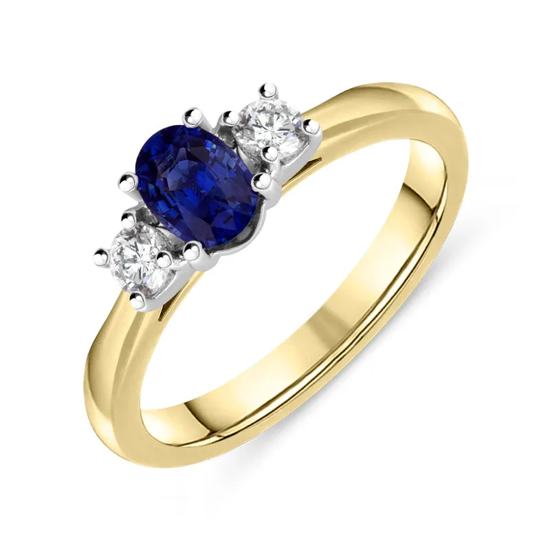 18ct Yellow Gold Sapphire Diamond Three Stone Ring sold by Jura Watches